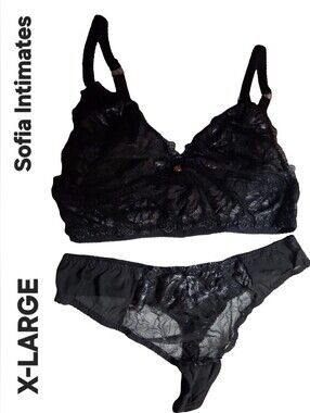 Clothes: Sofia Intimates Sheer Bra & Panty Set (Black) - X-LARGE